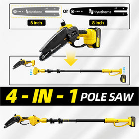 Hiyuehome 21V cordless pole saw with an 8-inch bar for thicker branches.