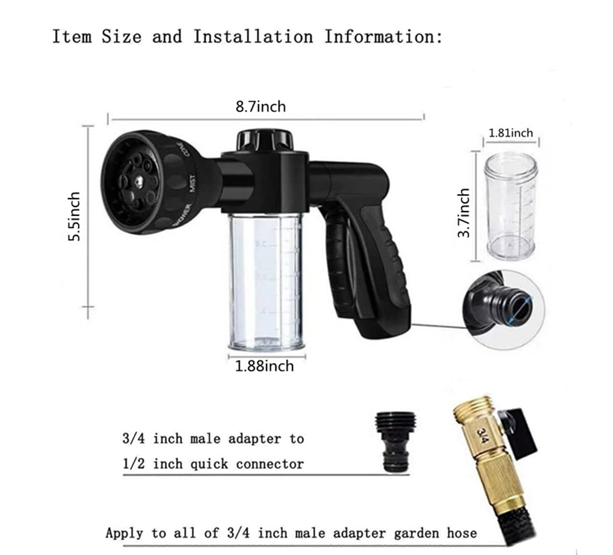Hjkiopc soap dispenser nozzle enables on-demand detergent for car washing.
