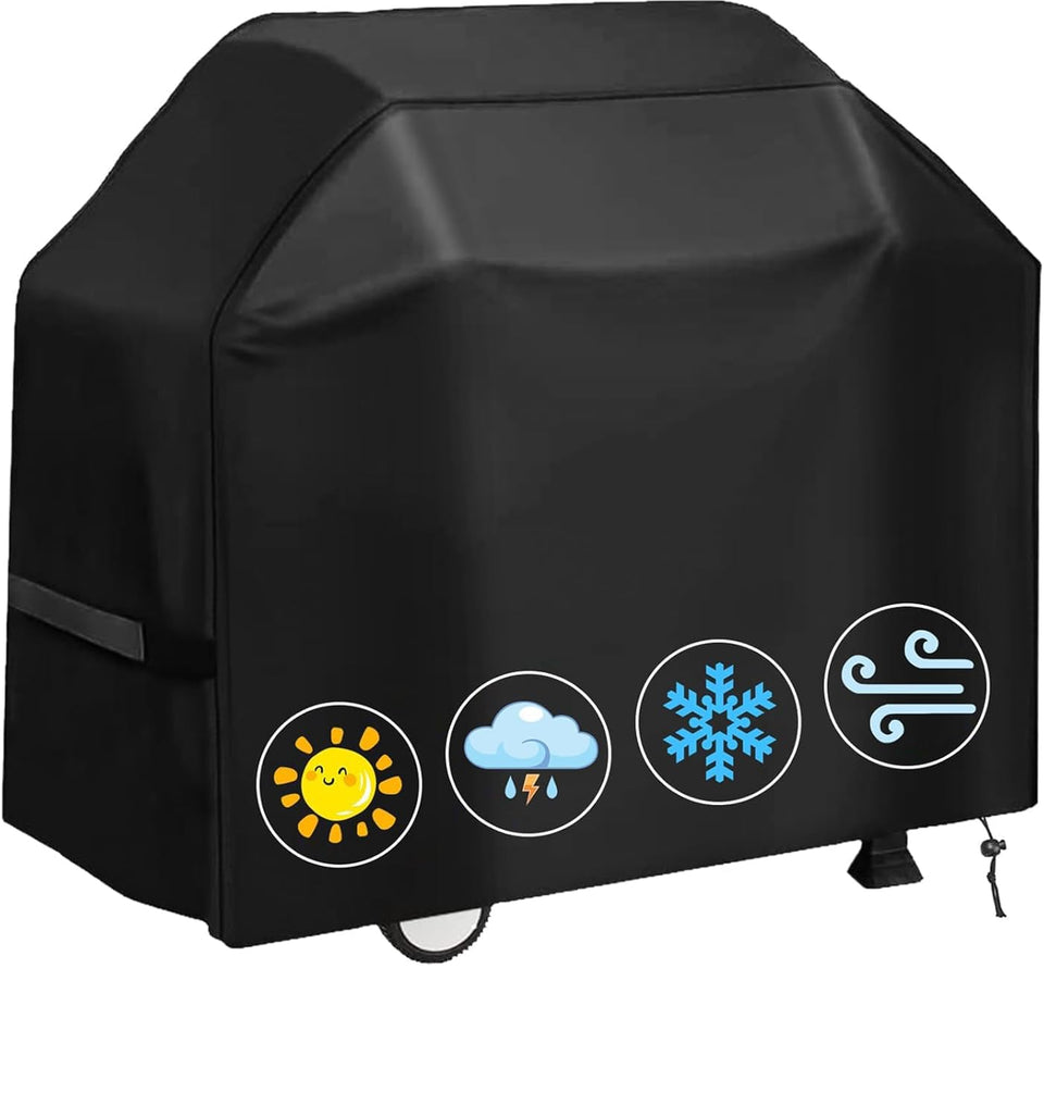 HJTPOWER grill cover 67-inch on grill shows full coverage and protection