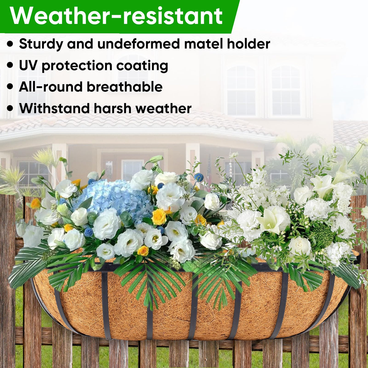 HKZ 30inch planter mounted on fence or railing adds curb appeal and color.