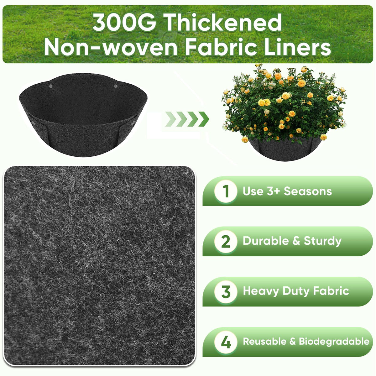 HKZ coco fiber alternative liner improves airflow while maintaining soil moisture.