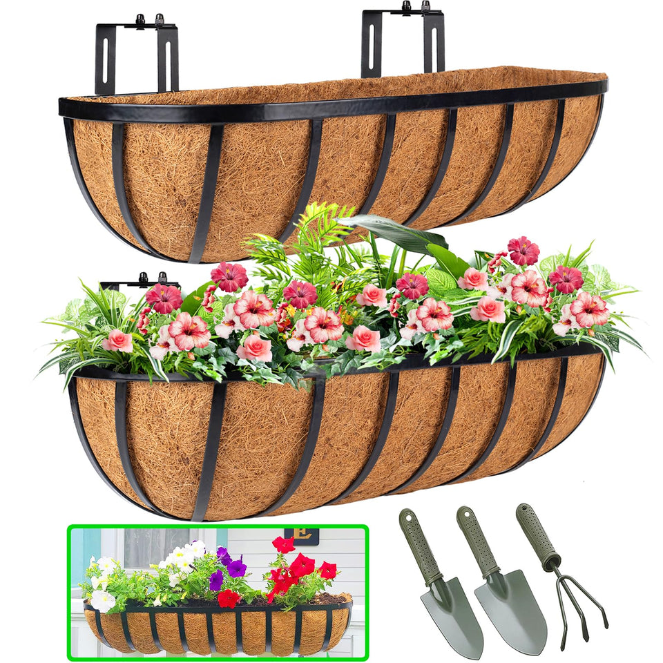 HKZ Deck Balcony Railing Planter 30inch left-side view shows easy railing mounting for balconies.