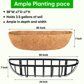 HKZ Deck Balcony Railing Planter 30inch right-side view emphasizes coco liner for balanced moisture.