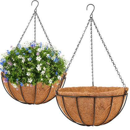 HKZ hanging basket planter with coco liner promotes drainage and airflow.
