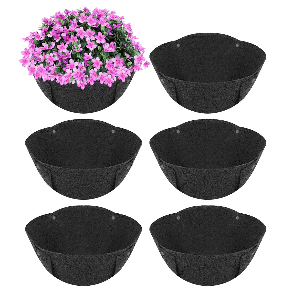 HKZ hanging planter liner 12in round in black for durable seasonal gardening.