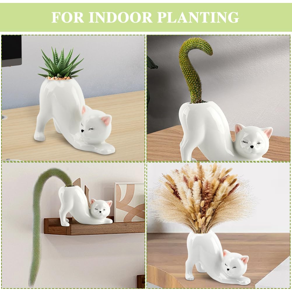 Drainage hole visible on the HKZTUY cat planter supports easy watering.