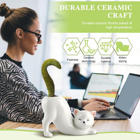 HKZTUY cat planter paired with a tiny succulent creates a cute desk display.