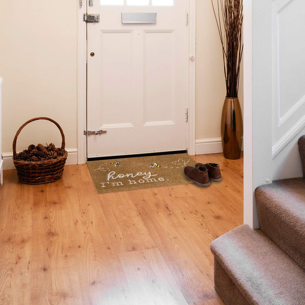 HLFMVWE Bee Door Mat brown easy-clean surface ready for hose or vacuum cleaning.