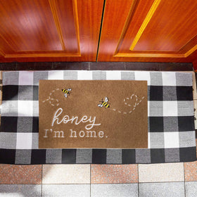 HLFMVWE Bee Door Mat brown low-profile design fits under doors without obstruction.