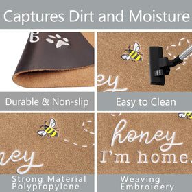 HLFMVWE Bee Door Mat brown features non-slip backing to protect floors indoors and outdoors.