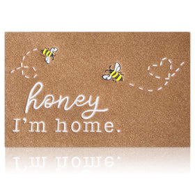 HLFMVWE Bee Door Mat brown welcomes guests at the front door with non-slip backing for indoor and outdoor entry.