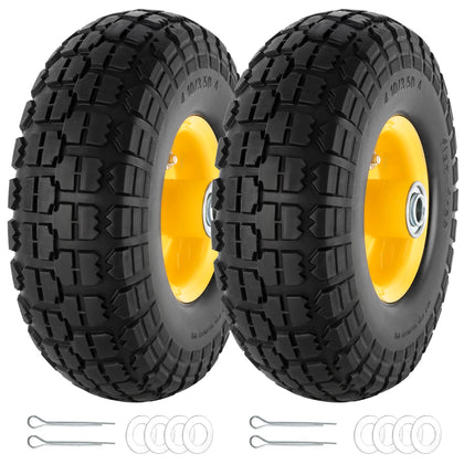 HLHgirl 10-inch flat-free tire and wheel set with axle bore for easy replacement.