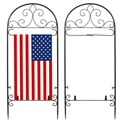 Hlimior 2-pack garden flag stands with scroll pattern for stylish outdoor display.
