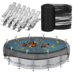 Hlimior 24ft round leaf net cover over a pool emphasizing clean water potential
