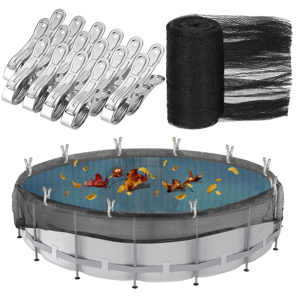 Hlimior 24ft round leaf net cover over a pool emphasizing clean water potential