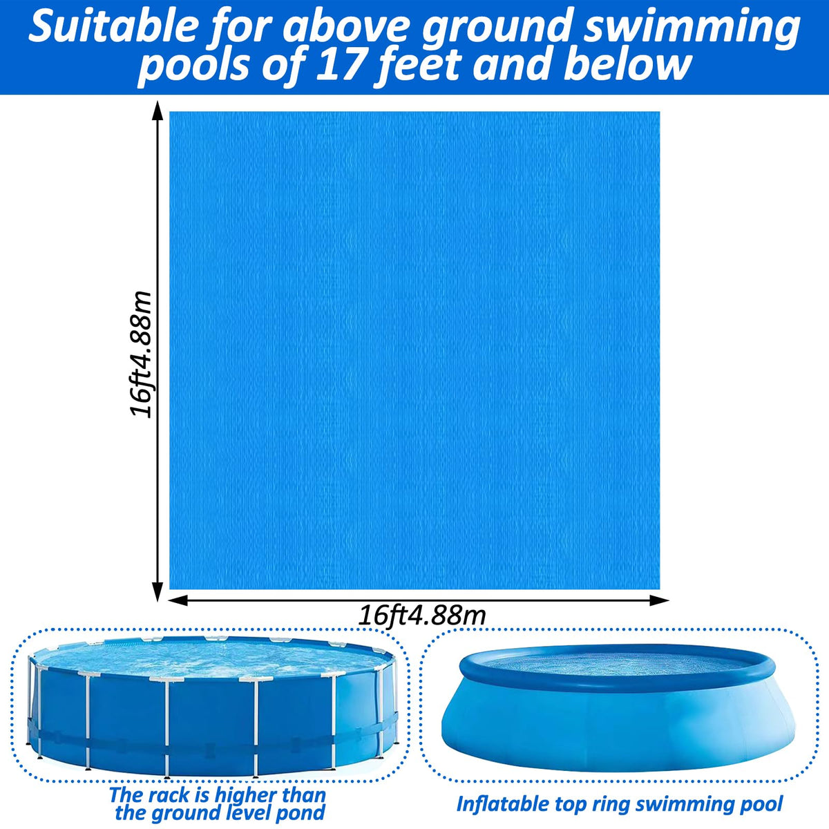 Durable blue pool ground cloth by Hlimior provides waterproof protection.