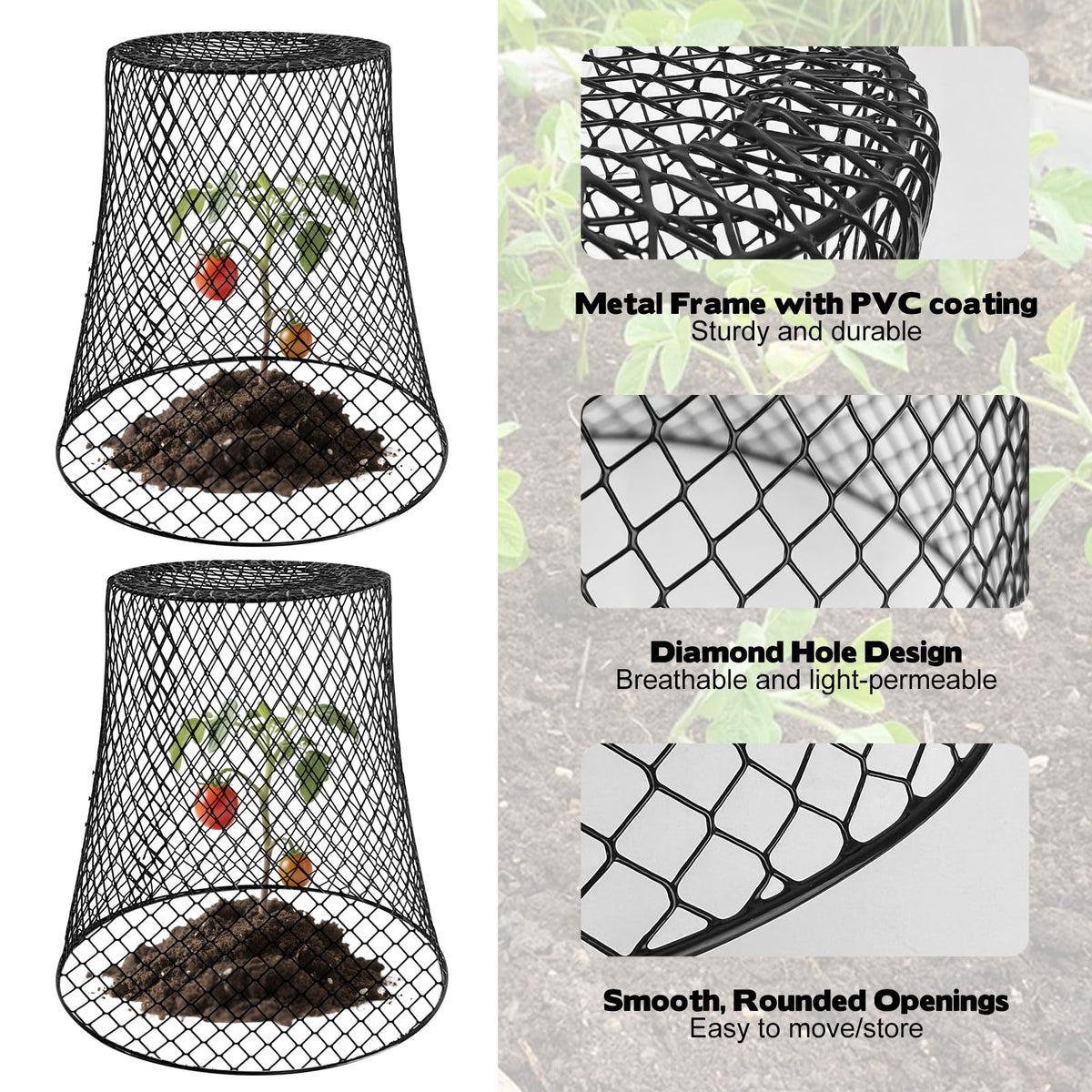 Hlimior PVC-coated metal cloche offers durable protection against pests and weather.