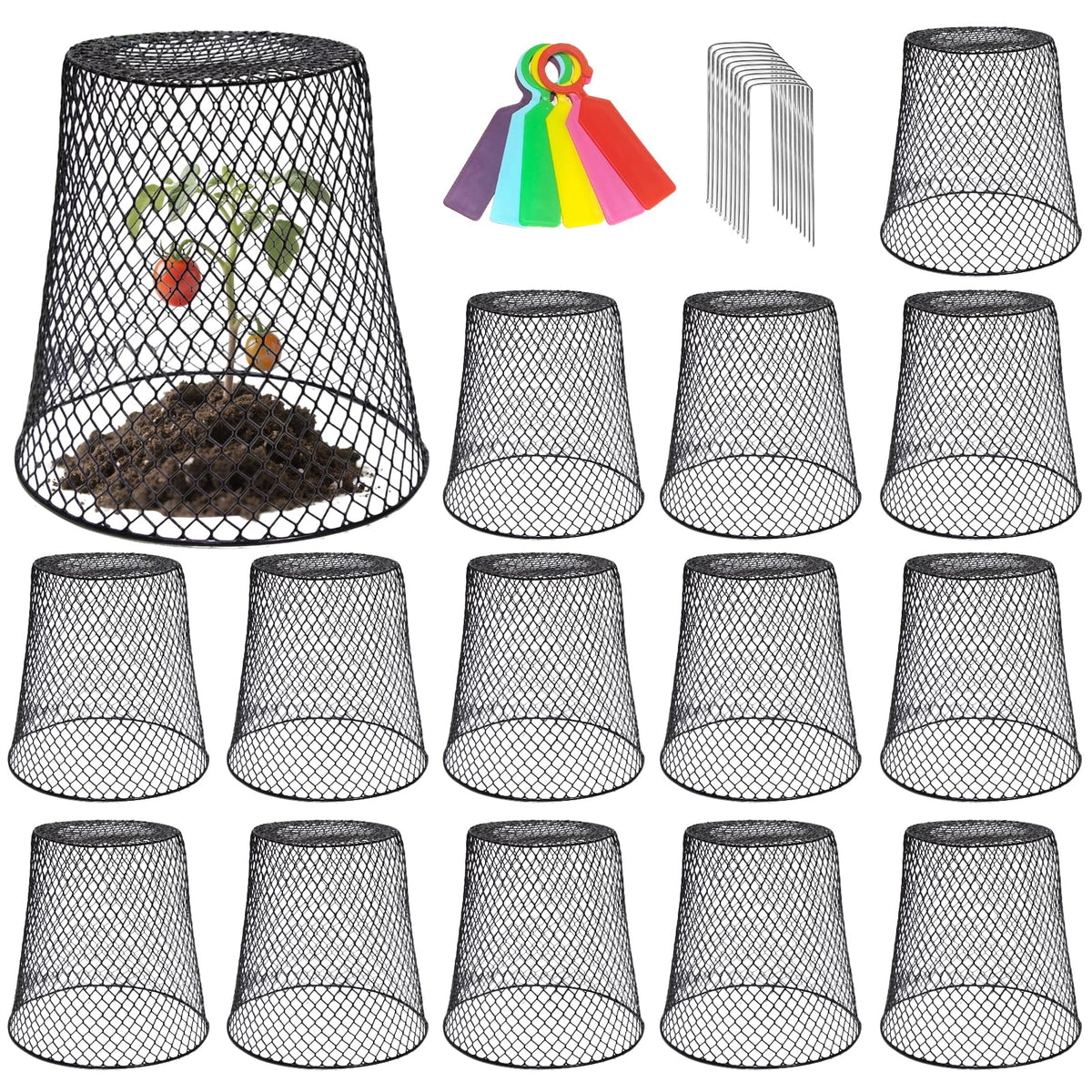 Hlimior chicken wire cloche set with 15 covers protects seedlings while allowing airflow.