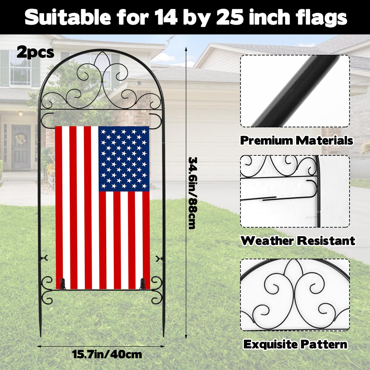 Hlimior outdoor metal flag stand offers quick, tool-free assembly for seasonal changes.