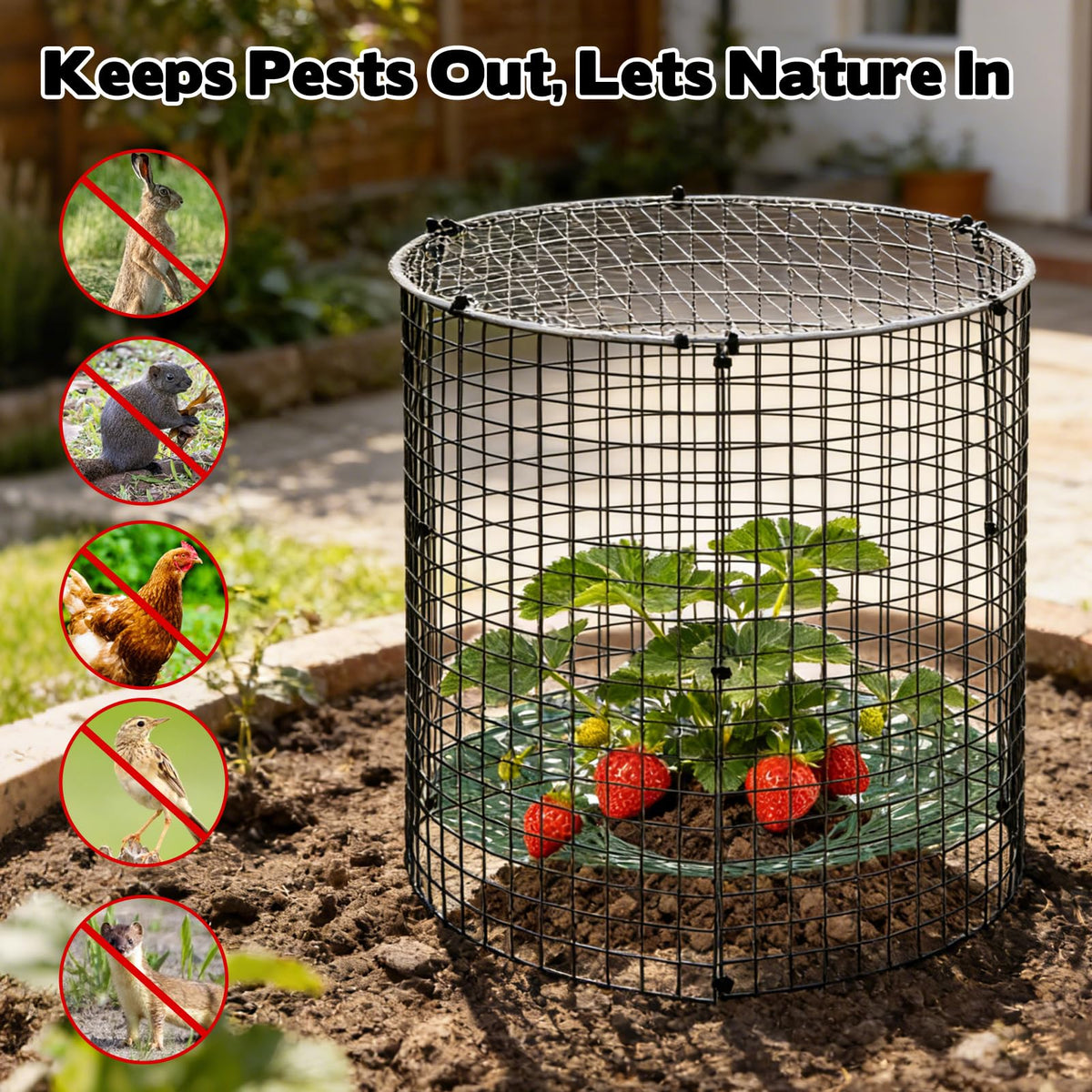 Hlimior round wire cover top provides full overhead plant protection