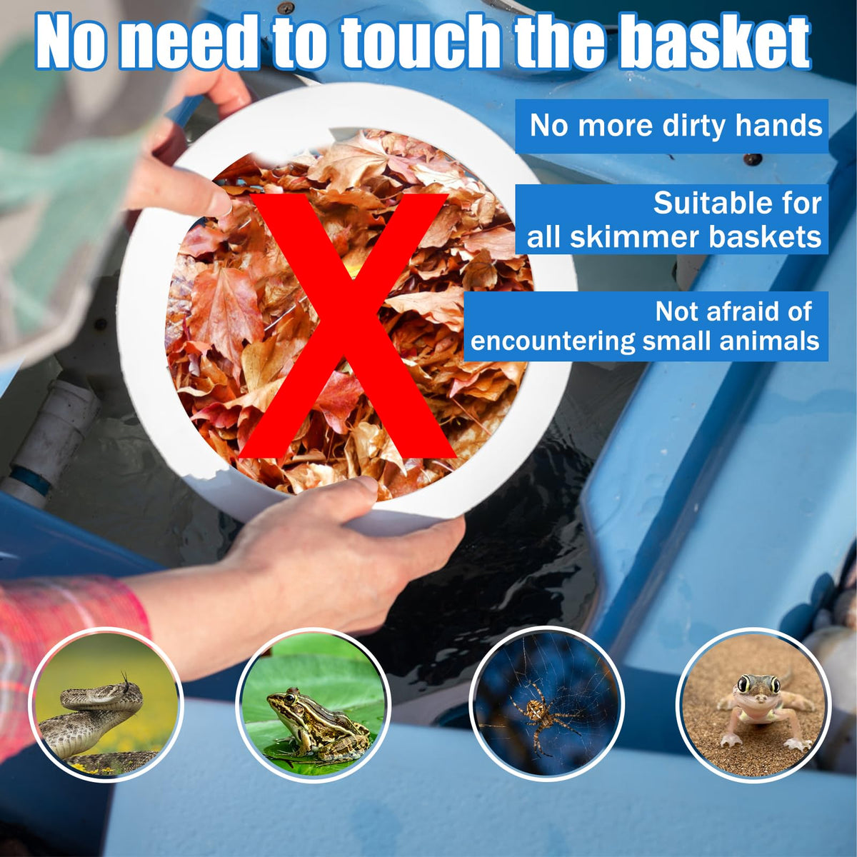 Hlimior T-hook bar secures skimmer basket during removal