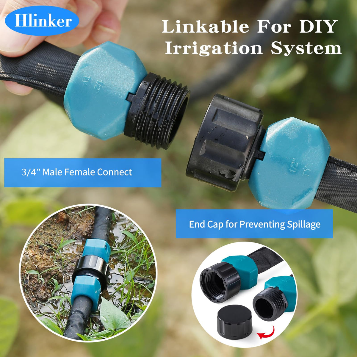 Hlinker flat soaker hose end caps ensuring leakproof connections