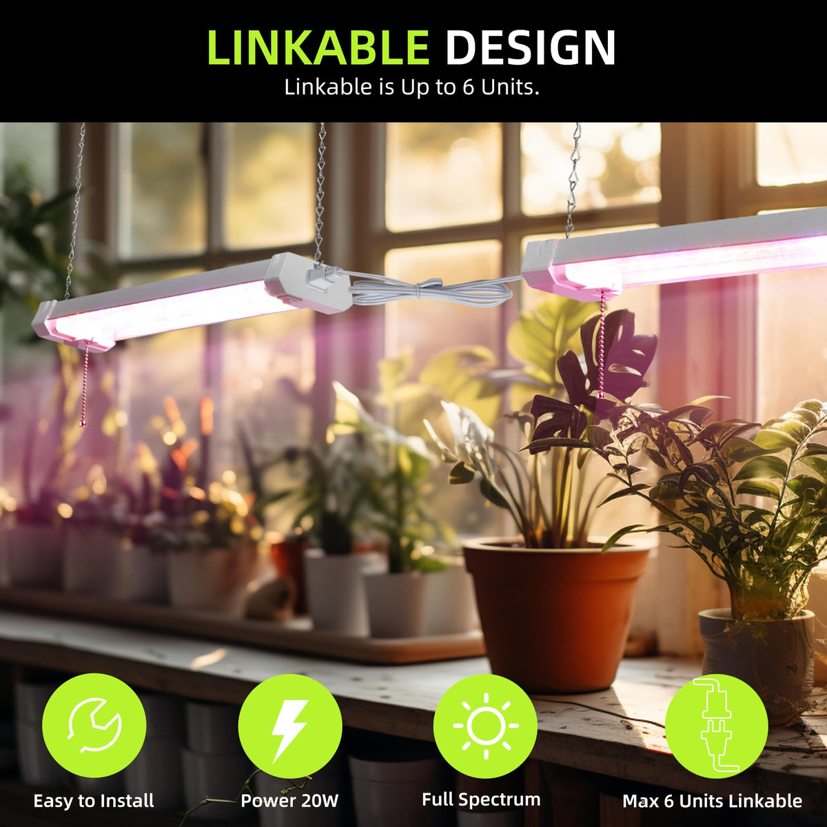 Hlite plug-and-hang design with on/off switch enables easy setup.