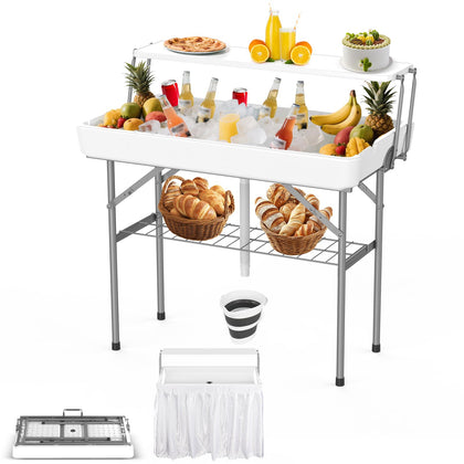 HLPB 4ft party ice cooler table with folding top, ready for events