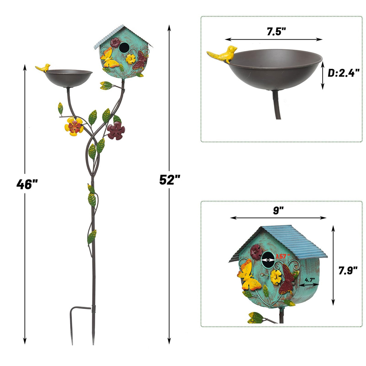HLQMFHT 2-in-1 design bird bath and birdhouse on pole invites nesting and activity.
