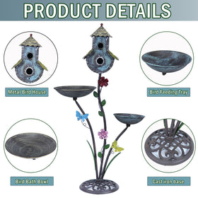 HLQMFHT 3in1 birdfeeder-birdhouse provides convenient feeding and shelter for garden birds.