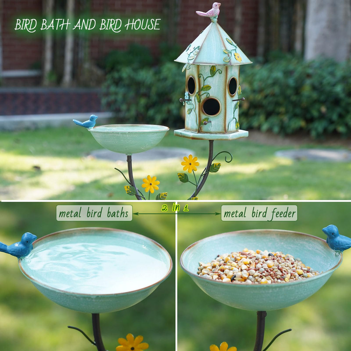 HLQMFHT metal bird bath bowl—durable, rust-resistant for year-round outdoor use.