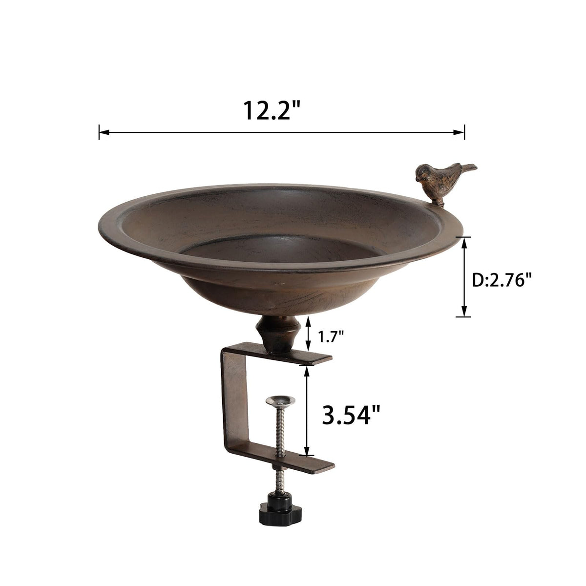 HLQMFHT metal bird bath for deck rail showcases decorative welded rim birds