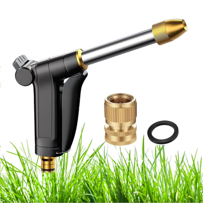 HLWQ garden hose nozzle with heavy-duty metal construction for durability.