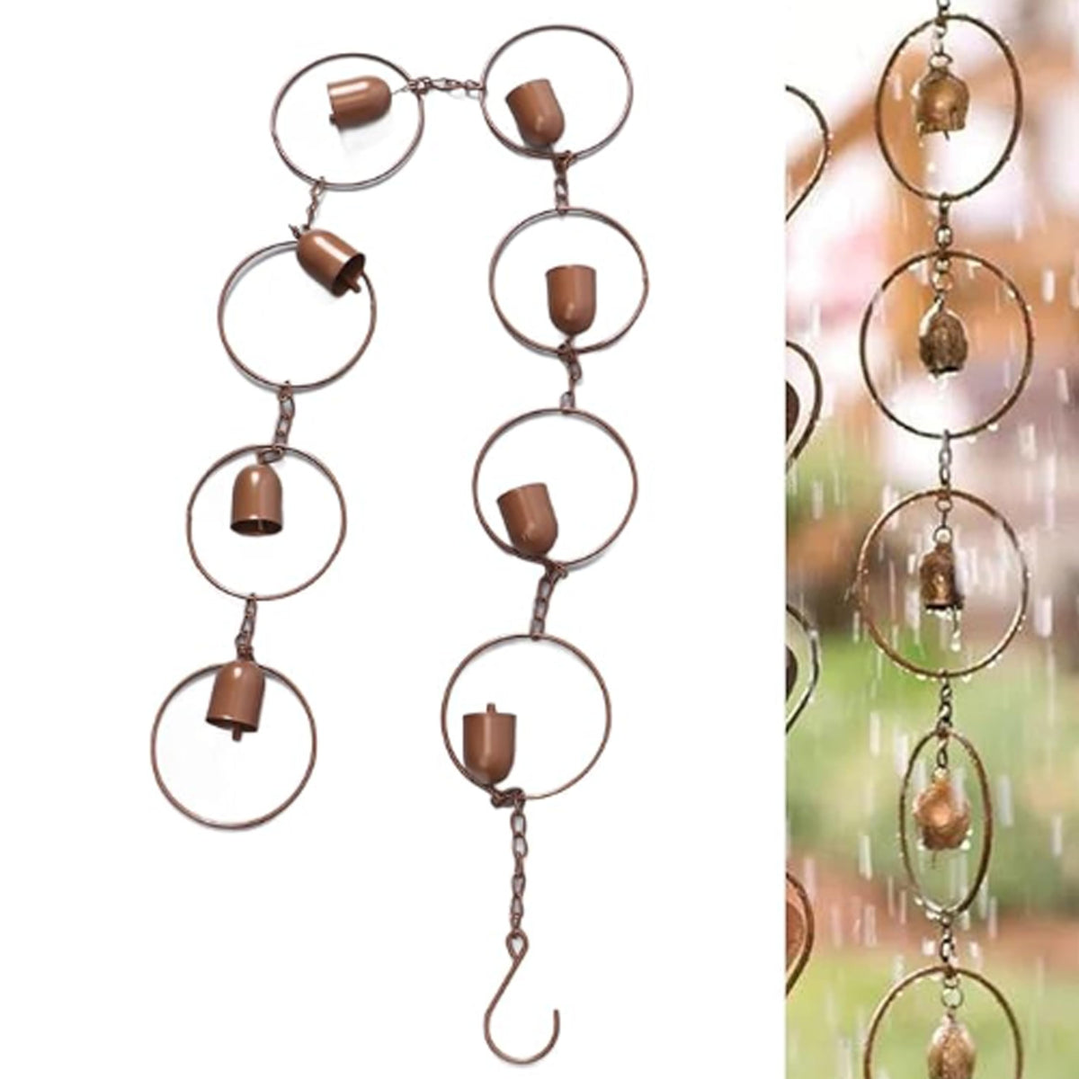 HMDIUM rain chains install easily with integrated hooks for gutter mounting.