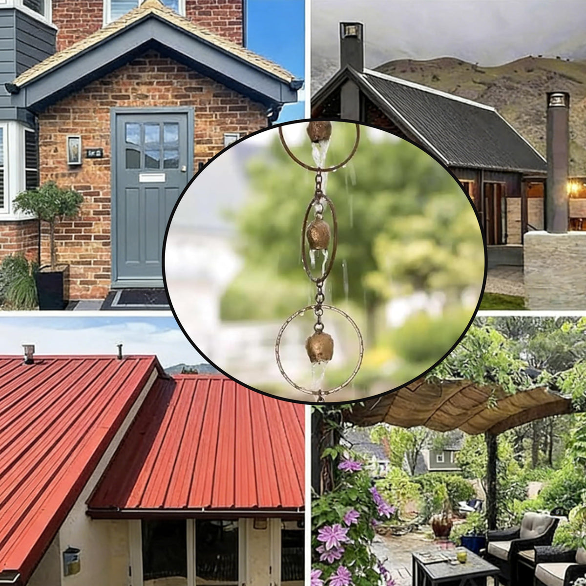 HMDIUM outdoor rain chains with gutter drainage protect walls and foundations.