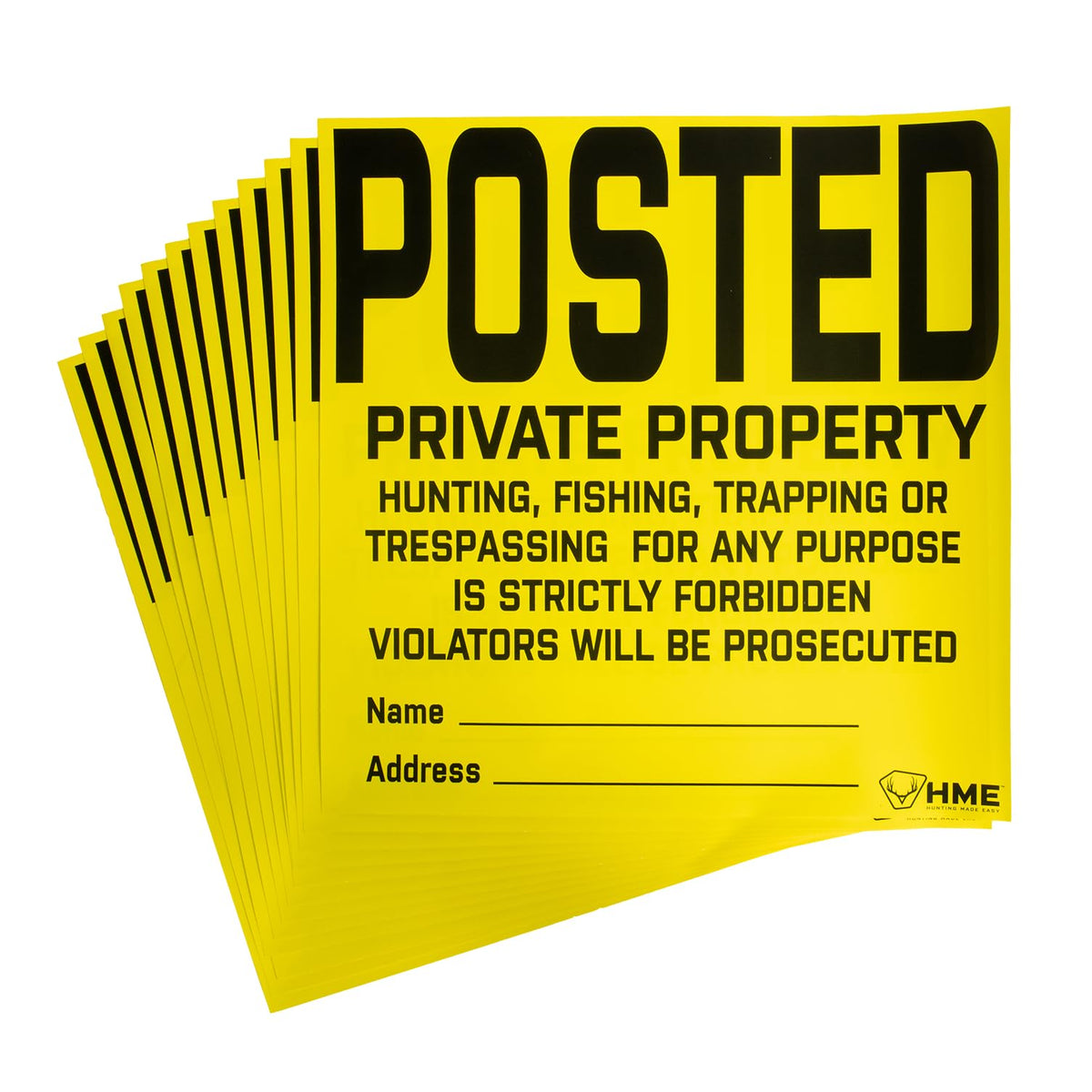 HME posted private property sign 11x11 on a fence, clearly marks restricted area