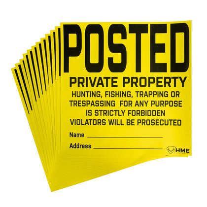 HME posted private property sign 11x11 on a fence, clearly marks restricted area