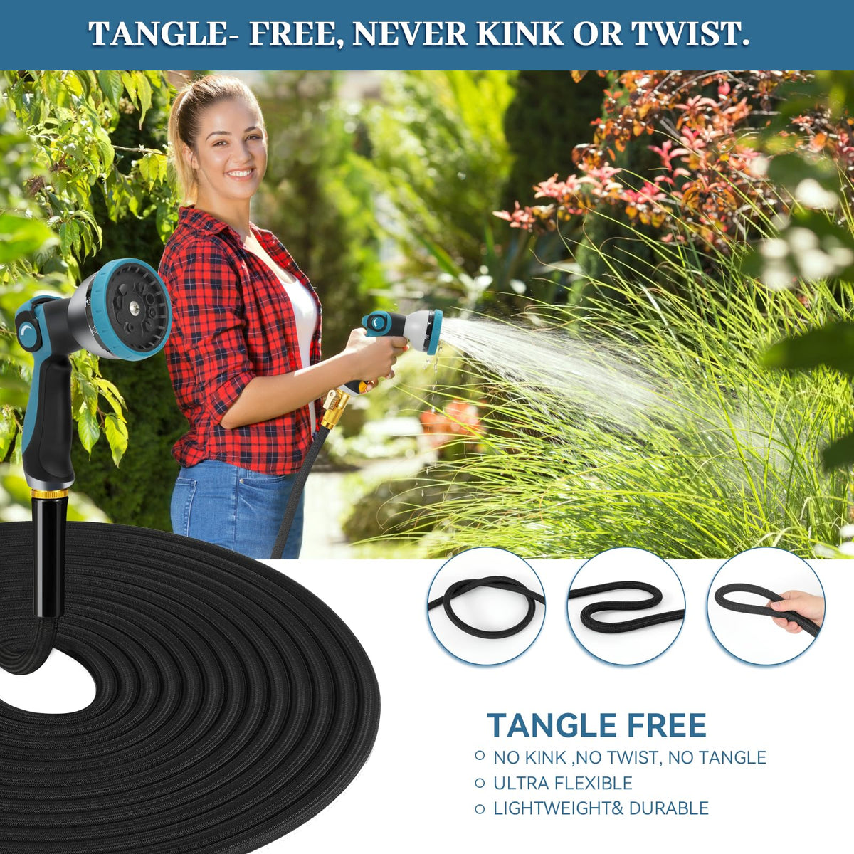 HmiL-U compact storage hose 50ft coils neatly for space-saving outdoor storage.