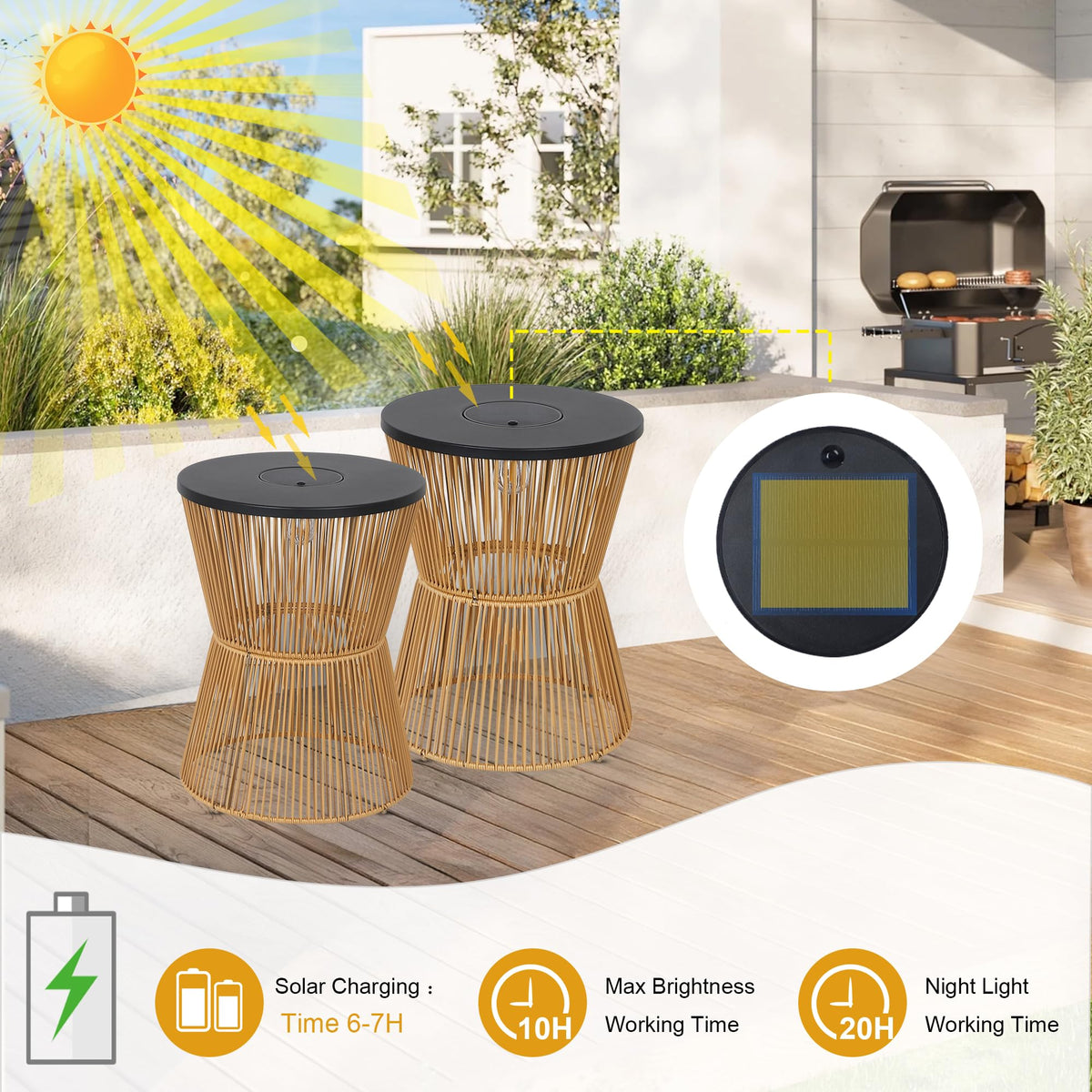 HMVPL round patio side tables set of two enhances balcony decor and seating.