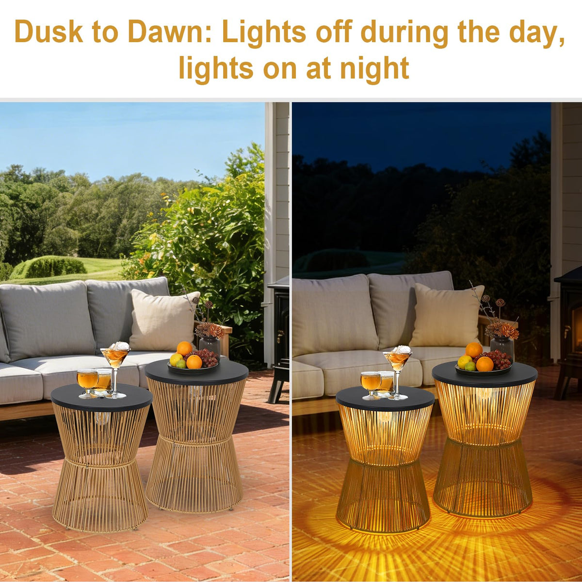 HMVPL weatherproof plastic rattan end table with boho style design.