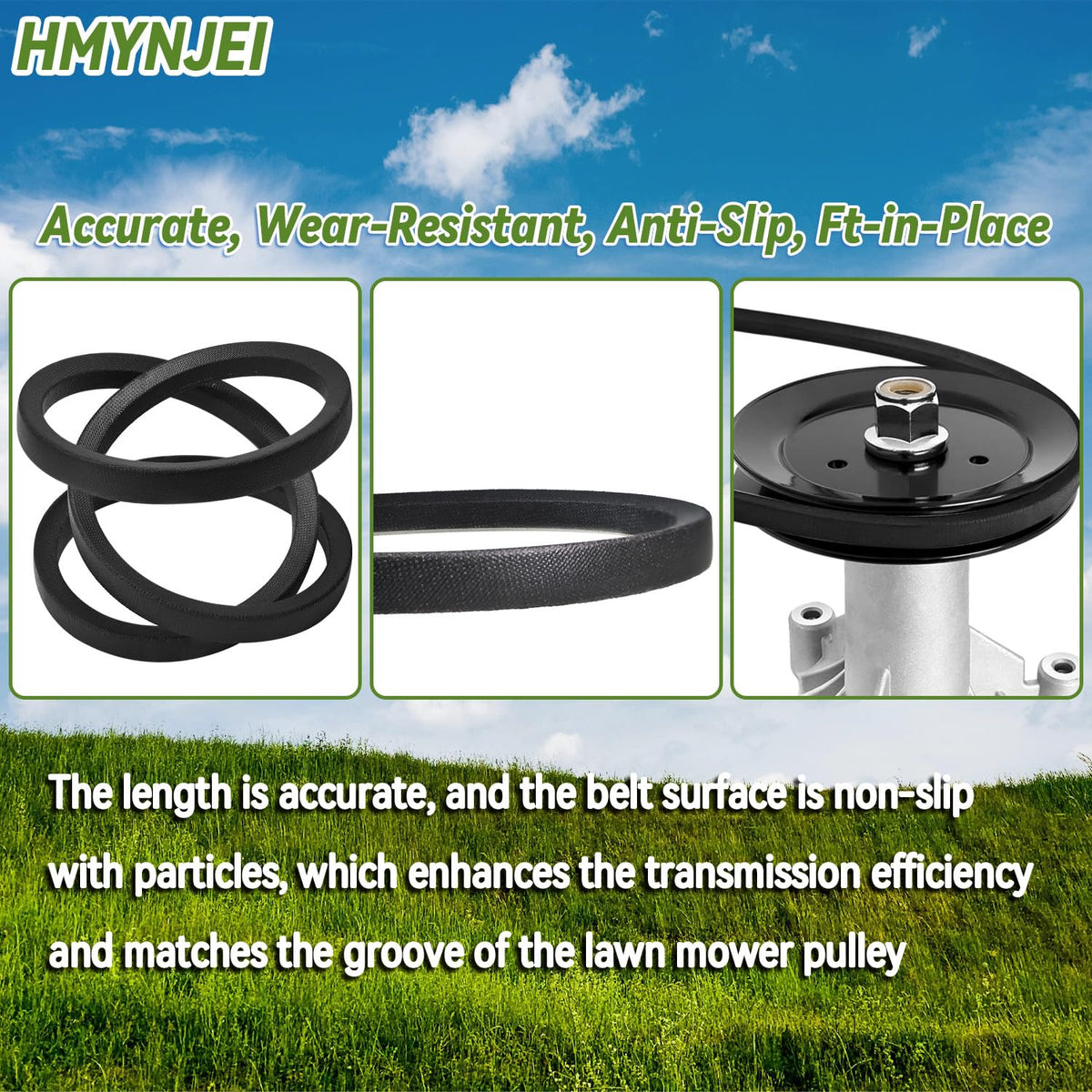 HMYNJEI belt dimensions 32.5in by 3/8in for Husqvarna compatibility.
