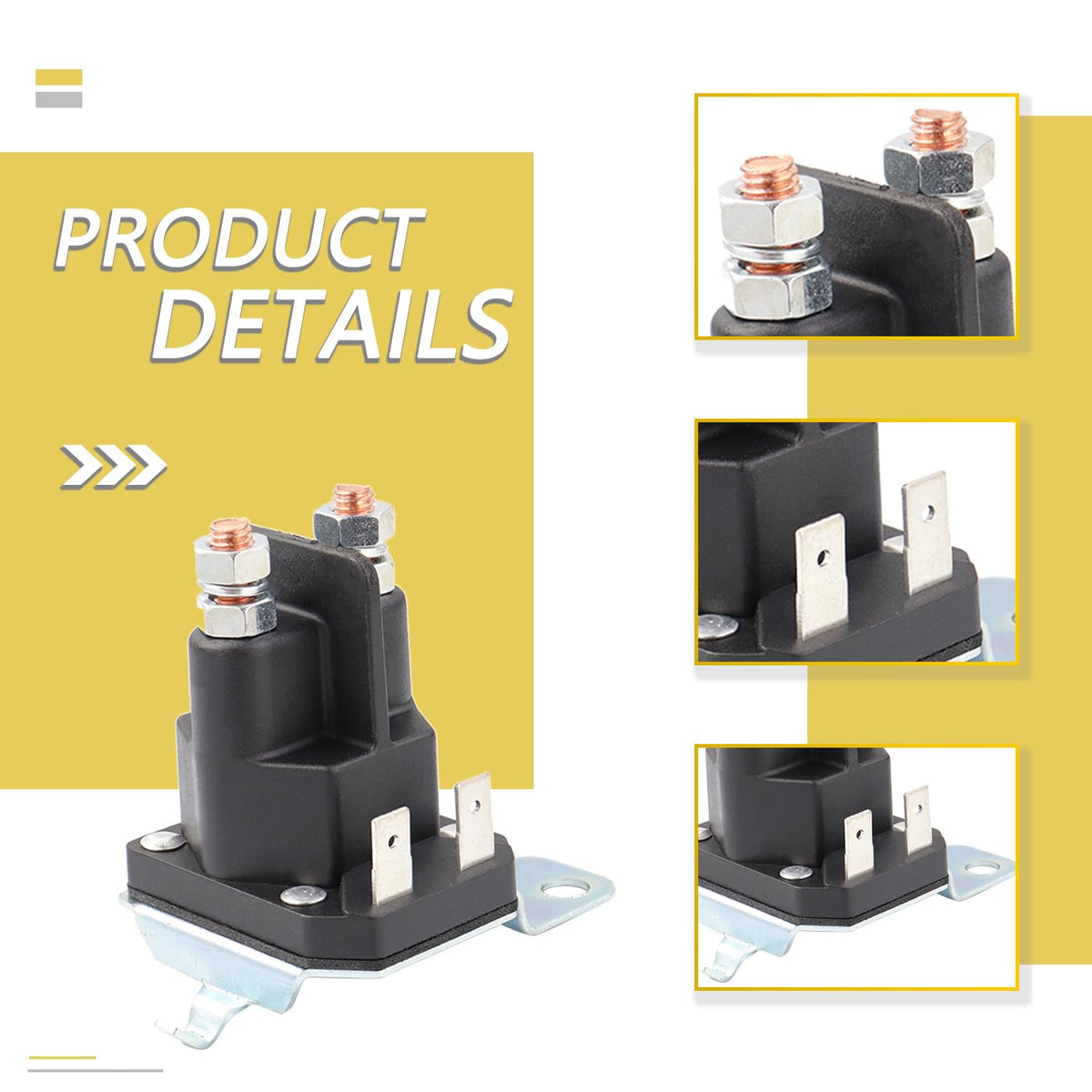 HNeekyr starter solenoid side view, compact replacement for mowers