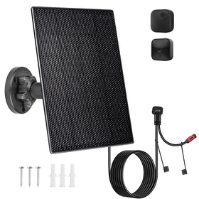 HNncheny solar panel charger with Blink camera front view for consistent outdoor power.