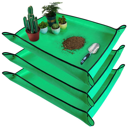 HNXTYAOB repotting mat in use contains soil, simplifying indoor transplanting.
