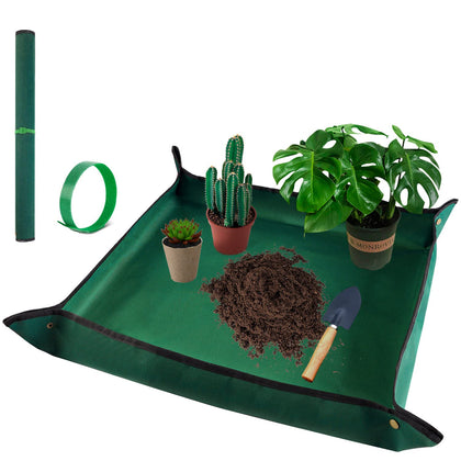 HNXTYAOB Repotting Mat on counter for potting and dirt containment.