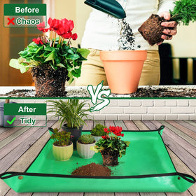 HNXTYAOB repotting mat laid flat on a counter during transplanting