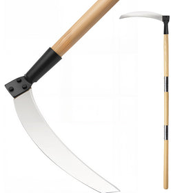 HOAIXUN solid wood handle sickle for durable yard pruning and weed control.
