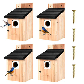 hoamayya four-pack black wooden birdhouses outdoors, sturdy and weather-resistant for backyard birds