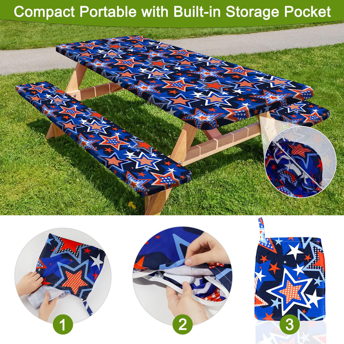 HobbLab built in pocket storage on outdoor table cover for compact packing