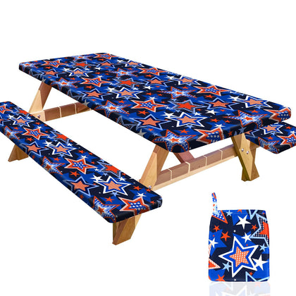 HobbLab picnic table cover 72in blue red pattern protects outdoor dining surface